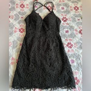 Alyce Paris Black Lace Crochet Cocktail Short Dress Party Formal HOCO Size 4